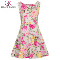 Grace Karin Crianças Crianças Meninas mangas de gola pescoço A linha vestido de verão impresso floral CL010487-2